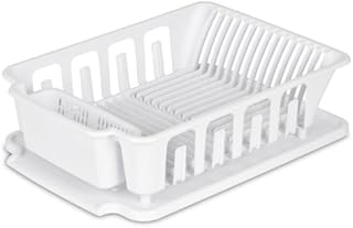 STERILITE 2-Piece Large Sink Set Dish Rack Drainer, White (18 L x 13 3/4
