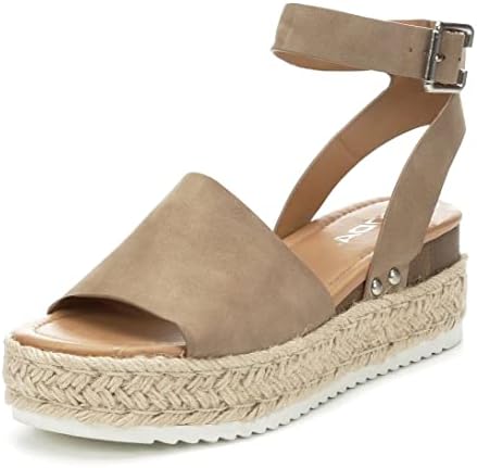 Soda Topic Topshoe Avenue Womens Open Toe Ankle Strap Espadrille Sandal (6 M US, DK-NAT)