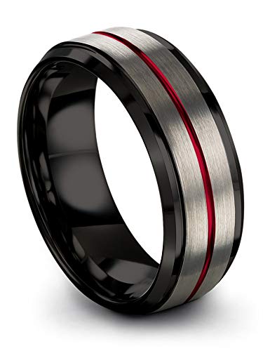 Chroma Color Collection Tungsten Carbide Wedding Band Ring 8Mm For Men Women Red Center Line And Black Interior With Step Beveled Edge Brushed Polished Comfort Fit Anniversary Size 15 #TOP3