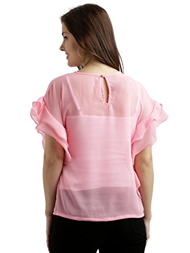 Image of Miss Chase Women's Loose Fit Sheer Ruffled Top
