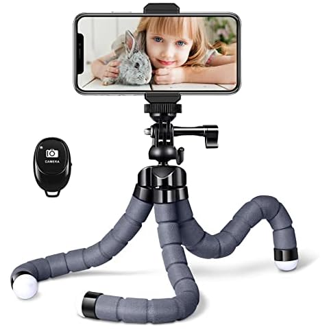 SKYBD Flexible Phone Tripod, Portable Tripod with Wireless Remote Shutter and Non-Slip Universal Clip, Compatible with iPhone/Samsung/Android Cell Phone, Stand Tripod Holder for Camera GoPro/DSLR Cover