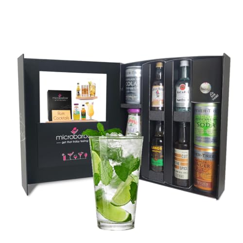 MicroBarBox Rum Cocktail Gift Set in a Premium Luxury Gift Box | Features Mojito, Pin Colada | Gift for Him, Birthday Gifts for Men | Presented in a beautiful gift box
