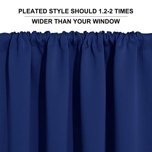 RYB HOME Small Window Tier Curtains, Light Block Privacy Solid Portable Drapes for Kitchen Cabinet Kid Bedroom Basement RV Curtains, Wide 52 x Long 36 per Panel, Marine Blue, 2 Pcs