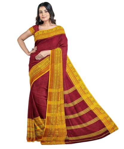 Image of eC ESHA'S COLLECTION Women's Cotton Blend Begumpuri Handloom Saree With Unstitched Running Blouse Piece