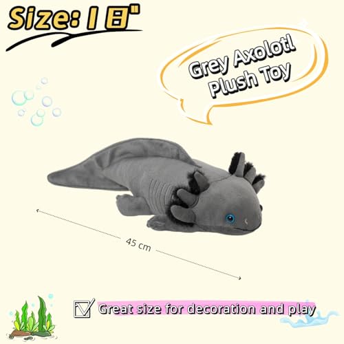 unsnurnoch Realistic Grey Axolotl Plush 18", Soft Salamander Stuffed Animal, Cute Plush Doll for Kids Aninal Lovers, Creative Room Décor,Ideal Presnet Birthday Chirstmas Festival