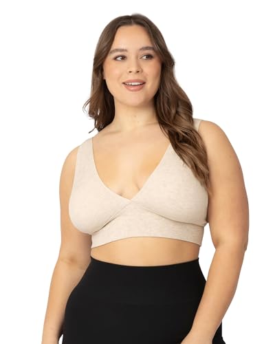 Image of Kindred Bravely Busty Sublime Nursing & Maternity Plunge Bra Crop Top for Breastfeeding for F, G, H, I Cup (Oatmeal Heather, X-Large-Busty)