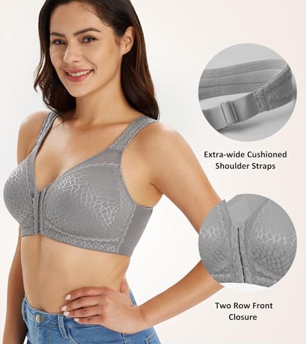 Image of Lemorosy Women's Plus Size Full Coverage Front Closure Posture Back Unpadded Wireless Double Support Minimizer Bra