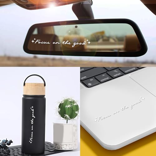 Image of Set 2Pcs Focus on The Good Rearview Mirror Decal Funny Positive Inspiration Car Decals Water Bottle Window Sticker Vinyl Waterproof 4 Inches Decal New Car Accessories Gift for Mom Dad Friend Coworker