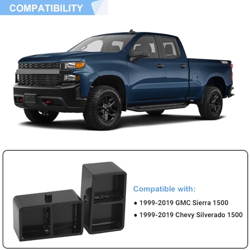 AiYiGu 3 Inches Rear Leveling Lift Blocks Kit Compatible with 1999-2019 Chevy Silverado 1500, GMC Sierra 1500, 3\" Rear Black Leveling Kit Block Extended Square U-Bolts