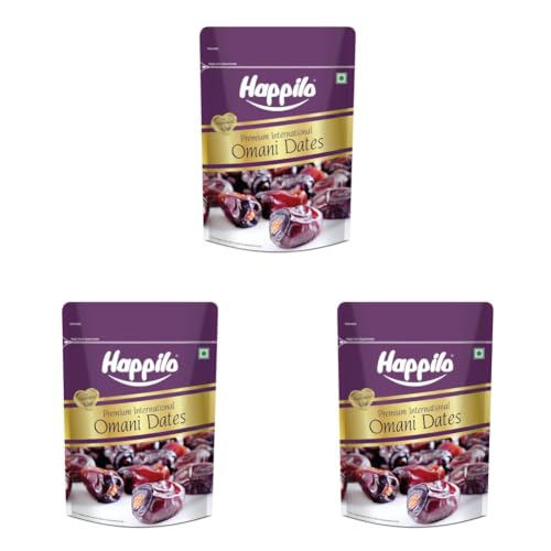 Image of Happilo Premium International Omani Dates 500g | Healthy snacks, Dry fruits, Khajoor, Khajur, Nutritious| Rich in Vitamins & Minerals | Natural Sweetener (Pack of 3)