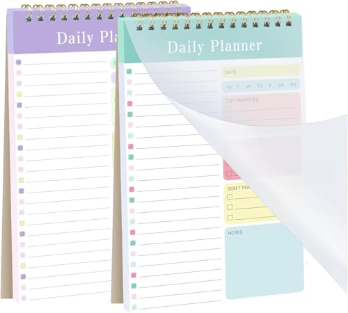 2pcs To Do List Notepad, Checklist Things To Do Today, A5 Undated Daily Planner Pad, Coiled Schedule Notebook, Daily Task List Pad for Work Study and Personal Oraganizer, Random colors