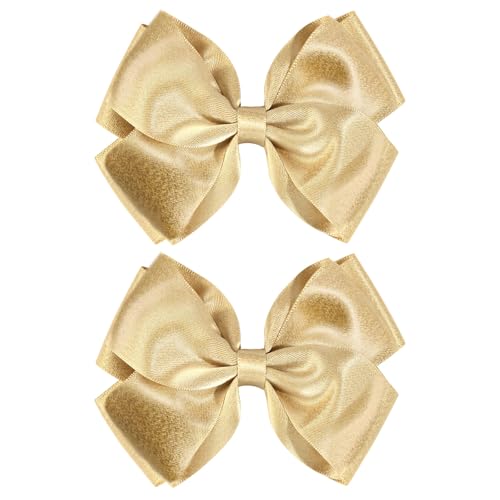 CN 4.5 Inch Gold Glitter Hair Bows for Girls Alligator Clips Sparkly Satin Hair Accessories for Kids Toddler Women on Birthday Wedding Christmas and Party