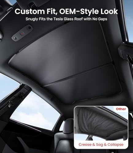 Image of Zanch Tesla Model Y Sunshade Roof for 2020-2025, Black | Snap-On, Damage-Free Install, Custom Fit, Heat Insulation, Foldable Design, Blocks UV & Sun Heat