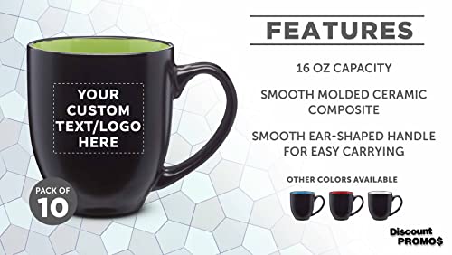 Custom Bistro Coffee Mugs 16 Oz. Set Of 10, Personalized Bulk Pack - Great For Tea, Cocoa, Diner, Travel Mugs - Lime Green #TOP1
