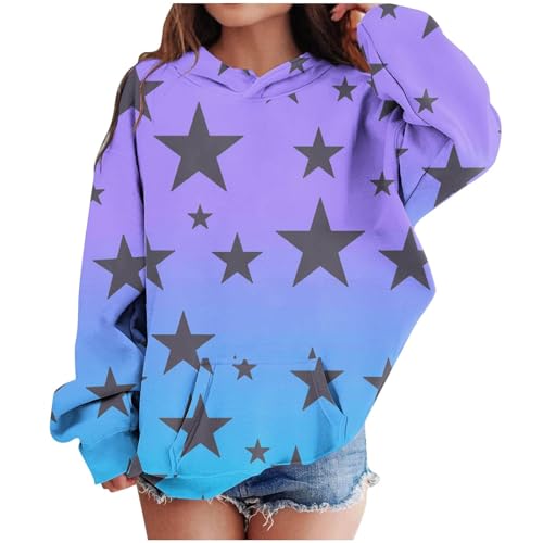 Cute Y2K Hoodies for Girls Star Graphic Oversized Long Sleeve Sweatshirts Kids Fall Winter Pullover (Blue, 4-5 Years)