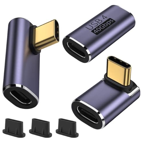 GNRYQ USB C Coudé 3pcs Adaptateurs USB C 90° Type C à 90 Degrés Femelle à Mâle Angle Droit USB 4.0 40 Gbps Transfert de Données Charge pour Ordinateur Téléphone avec 3 Bouchons Anti-Poussière Cover