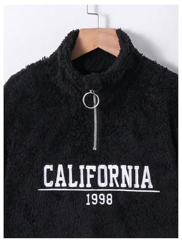 WDIRARA Boy's Fuzzy Letter Embroidery Fleece Sweatshirt Half Zip Pullovers Long Sleeve Top3