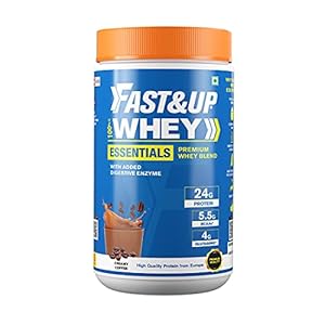 FAST&UP Essentials Whey Protein Isolate Blend (Creamy Coffee flavour), 30 Servings, 24g Protein, 5.5g BCAA, 4g Glutamine…
