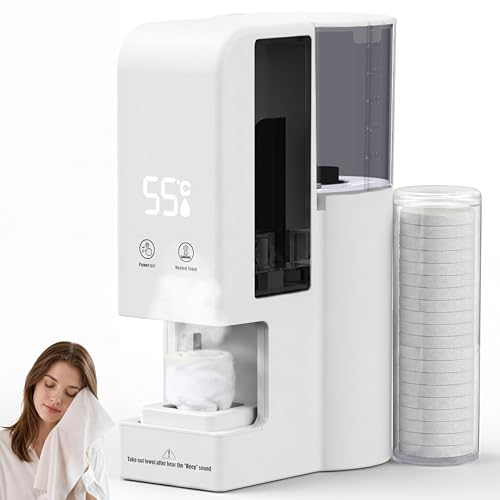 Kojintora Hot Face Towel Dispenser Warmer Machine - Disposable Facial Towel Heater 55C (131F) Constant Warm Temperature Heated Towels Automatic Dispenser with 20 Compressed Towels for Spa Bathroom