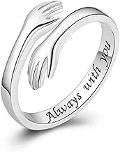 University Trendz Stainless Steel Silver Plated Open Hands Hug Ring - Adjustable Band Jewelry Gift for Women & Girls