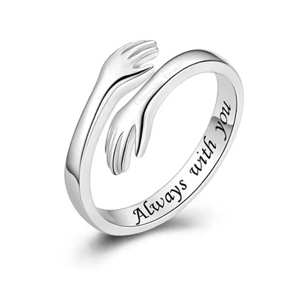 University Trendz Stainless Steel Silver Plated Open Hands Hug Ring - Adjustable Band Jewelry Gift for Women & Girls - Review, Price and Buying Guide
