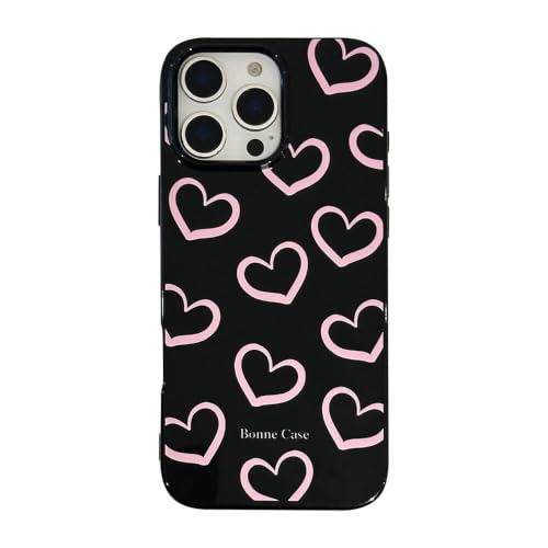 LUCKCOF �P�[�X For iPhone 16 Plus ���� �u���b�N�n �s���N�n�[�g�� TPU�J�o�[ �Ռ��z�� �����h�~ �A�C�t�H�� 16 Plus ���p�X�}�z �P�[�X �J�o�[ ���^ ���΂݂ɂ��� �����X�}�z�P�[�X �����Y�ی� �X�����h�~ ���q��