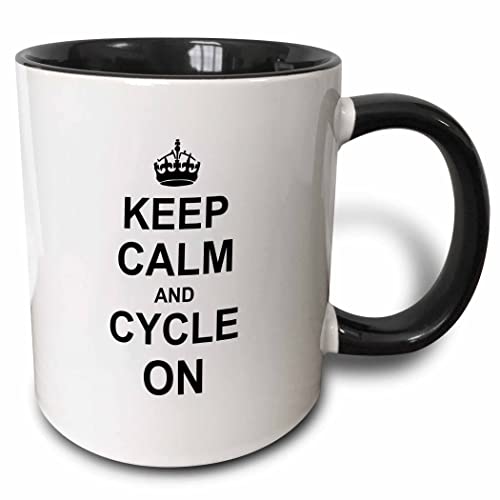 3dRose Keep Calm and Cycle on - carry on cycling - gift for cylists - bicycle - fun funny humor humorous 15oz Two-Tone Black Mug