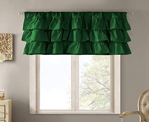 Kings Loft 1000 Thread Count, Green Belle Valance Shabby Chic Style Single Curtain, 15”x54