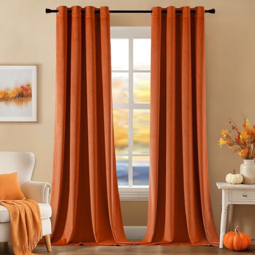 EMEMA Burnt Orange Velvet Blackout Curtains 2 Panels W52xL84 Inch Grommet