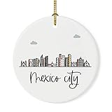 Andaz Press Round Ceramic Porcelain Christmas Tree Ornament Keepsake Gift, Mexico City, Colorful International City Skyline Graphic, 1-Pack, Birthday Family Coworker Him Her, Gift Box