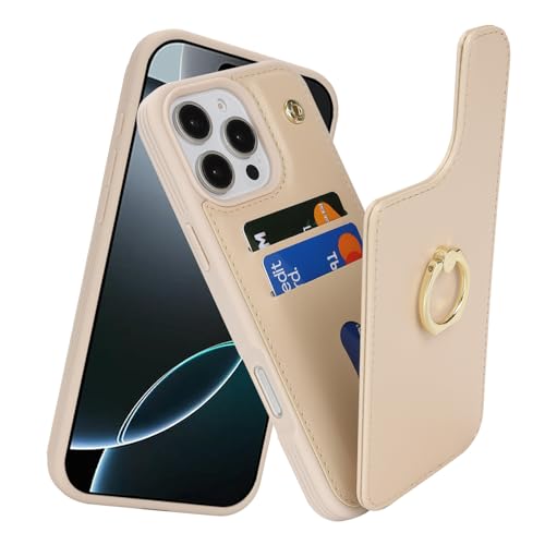 Lipvina for iPhone 16 Pro Wallet Case with Card Holder,Beige