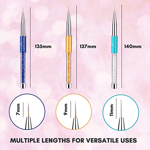 Makartt Nail Art Brushes,Thin Liner Brush,3Pcs,Detail Design Pen Set Acrylic Nail Brush Gel Nail Painting Brush Nail Dotting Tool Nail Drawing Brush Kit Shiny Diamond Premium Handle Home Diy Salon Use #TOP2