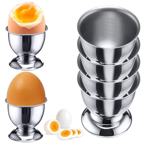 aghoer Roestvrijstalen eierdopjes, stabiel voor het ontbijt, eieren, 6 stuks, stapelbaar servies, eierhouders voor familie en kinderen