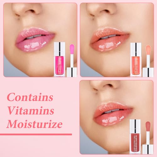 3pcs Lip Glow Oil for Hydrating Long Lasting Lip Plumping Lip Gloss, Lip Oil Set Repairing Dry Lips, Moisturizing Lip Oils, Tinted Lip Oil to Women Girls Gifts - Image 4