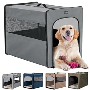 Petsfit Dog Travel Crate,Upgrade Zipper and Strengthen The Seam,to Prevent from Escaping, 31 Inch Soft Sided Dog Crates