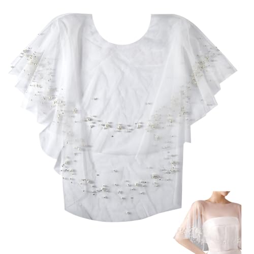 GORGECRAFT Wedding Bridal Cloaks Faux Pearls Rhinestone Evening Capes Shawl Wrap Shrug Short Shoulder Cover up Cape Scar - Main Image