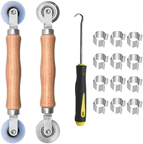 BAYTORY Upgrade Window Screen Repair Kit, Steel/Nylon Roller Tool with Bearing, Spline Removal Hook and 12Pcs Screen Clips Replacement for Installing Door Mesh Screens