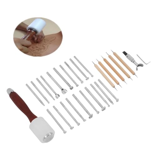 Kit outils cuir 28 pcs avec marteau à sculpter et stylos de modelage