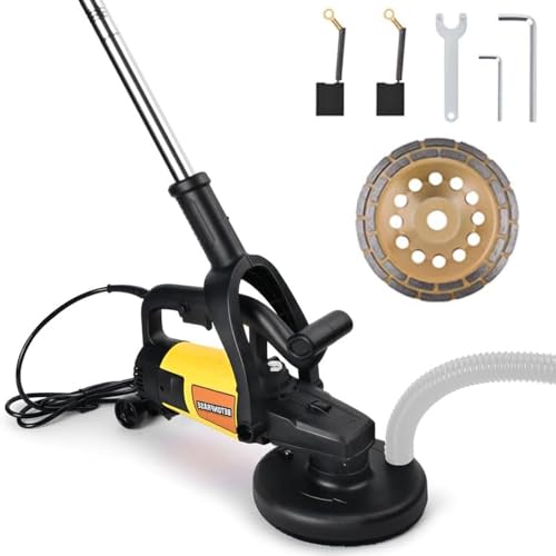 Meuleuse à béton 3800 W avec manche long, fraiseuse à béton avec couvercle de protection, diamètre 180 mm, 6 niveaux de réglage de vitesse, 6000 UPM,...