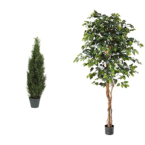 Nearly Natural 5172 4Ft. Cedar Tree Silk Tree (Indoor/Outdoor),Green,49.5" X 9" X 9" & Natural 6Ft. Ficus Artificial Trees, 72In, Green #TOP1