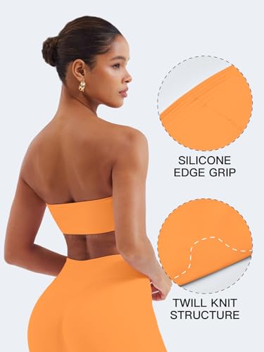 Image of YEOREO Strapless Bandeau Sports Bra for Workout Seamless Tube Top Gym Padded Wireless Bra