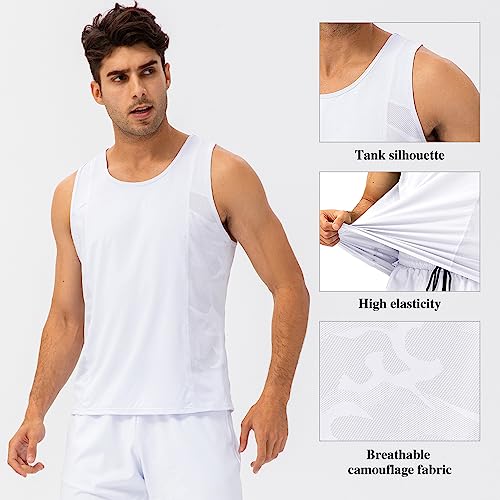 Yuerlian Men's Tank T-Shirt Athletic Men's Performance Sleeveless Tank Top Men's Muscle Shirts Dri Fit Gym Workout Tank Top White #TOP1
