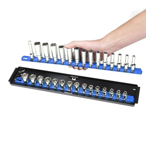 Image of Ernst Manufacturing 19-Inch Socket Boss Organizer with Twist-Lock 2 Rails for 1 /2-Inch Drive Sockets, Blue, Model 8457 - Secure and Durable Socket Storage Solution - Made in USA