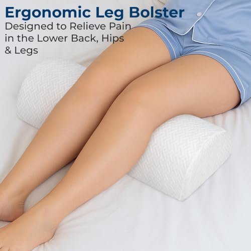 Image of 5 STARS UNITED Knee Pillow for Back Sleeping - Large Half Moon Bolster Pillow for Legs, Under Knee Pillow for Sleeping on Back, Memory Foam Leg Pillow for Back Pain, White