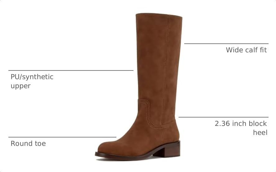 Image of ZJGZF Womens Banana Knee High Boots Square Toe Comfortable Boots Block Heel Riding Boots Wide Calf Tall Boots