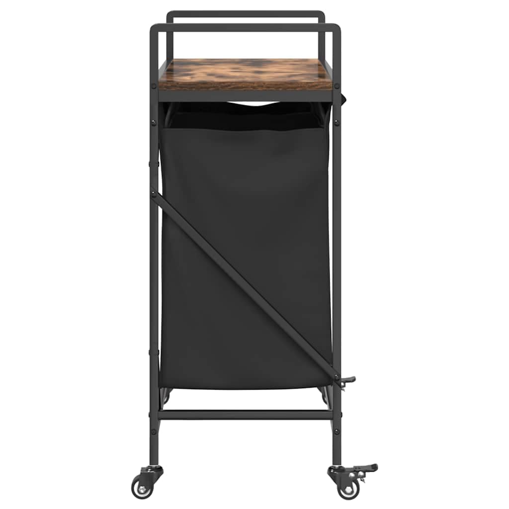 Wäschekorb mit 2 Fächern, Rollen, Räuchereiche, sortierer, platzsparend, mit Deckel, faltbar, für Bad, Schlafzimmer, Waschküche, Kinderzimmer, Haushalt, mit Griff und Trennsystem