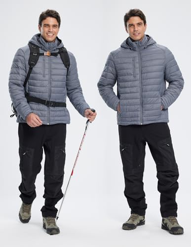 Image of fit space Mens Down Alternative Jacket Quilted Lightweight Packable Padding Coat with Detachable Hood