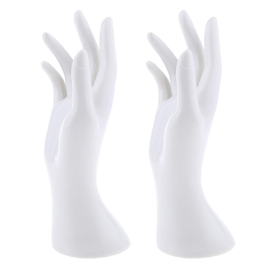 2 Pcs Female Mannequin Hand Molds Jewelry Bracelet Ring Watch Gloves Display Stand Model for Shopping mall, Jewelry Store and Home, White