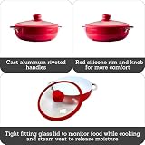 IMUSA USA 3.2Qt Red Ceramic Nonstick Caldero (Dutch Oven) with Silicone Rim & Glass Lid | Ideal for Rice and Stews, Perfect for Everyday Cooking