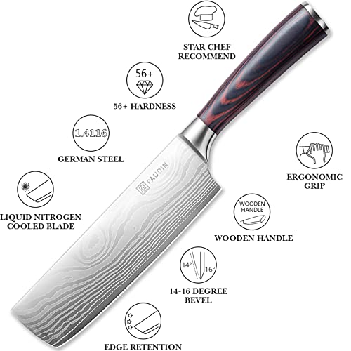 Paudin Nakiri Knife Razor Sharp Meat Cleaver 7 Inch High Carbon Stainless Steel Vegetable Kitchen Knife, Multipurpose Asian Chef Knife For Home And Kitchen With Ergonomic Handle #TOP2